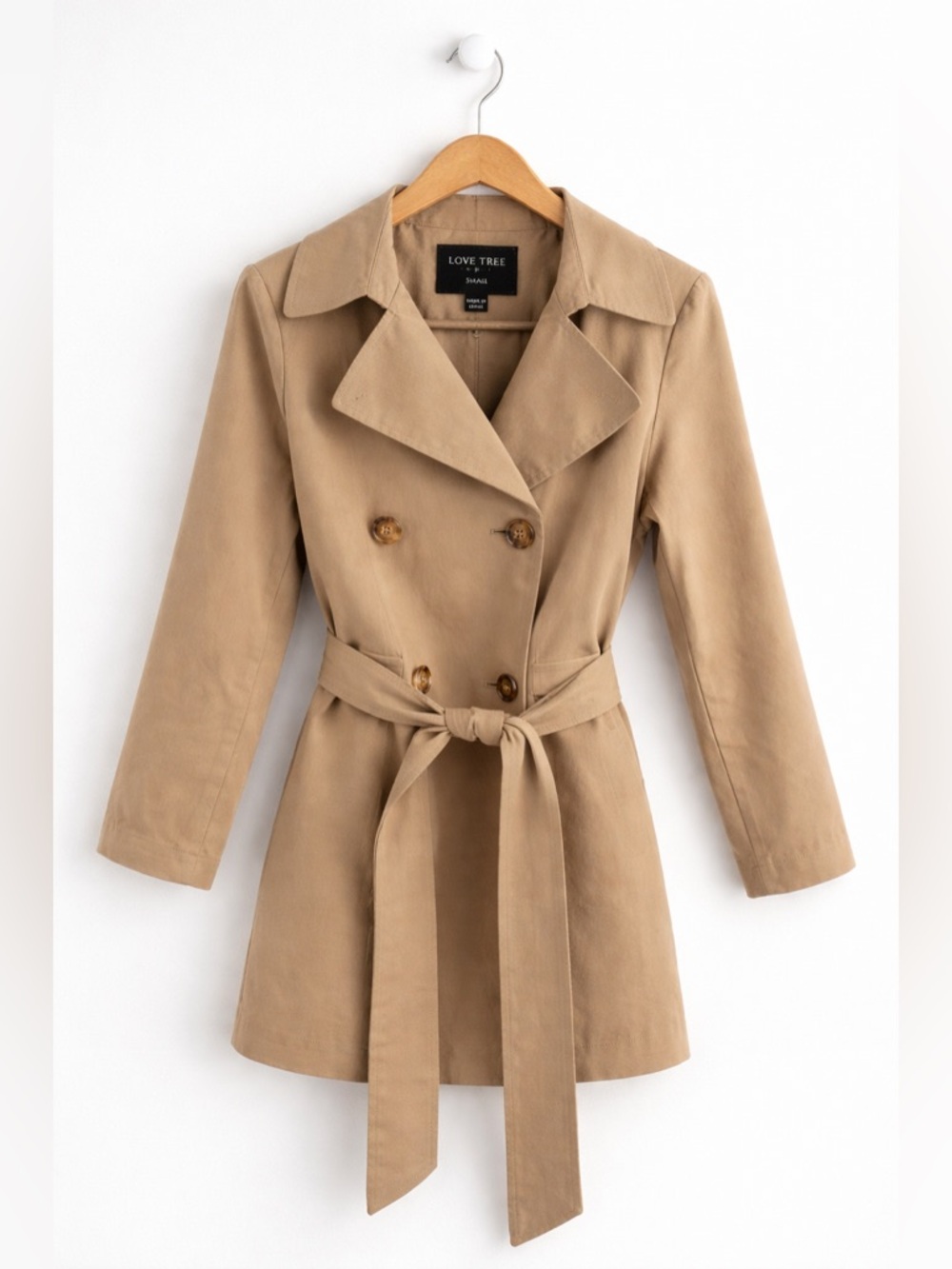 Beige Belted Trench Coat – Classic Lightweight Spring Jacket (Size Small)